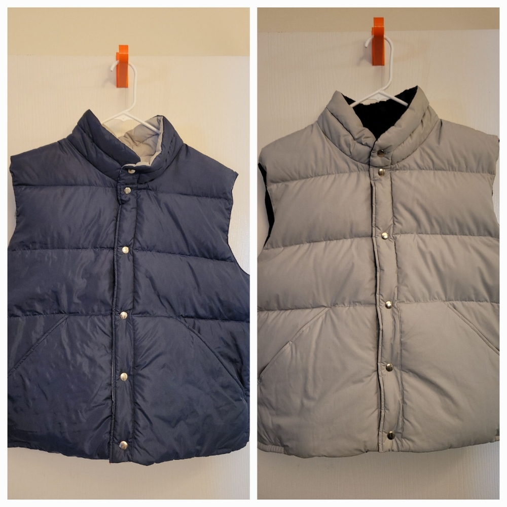 Hermans Mens Size Large Reversible Vest Goose Down Filled Puffer Snaps Buttons